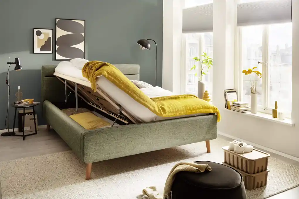 Dvojlôžková posteľ anika s úložným priestorom 160 x 200 cm zelená MUZZA |  BIANO