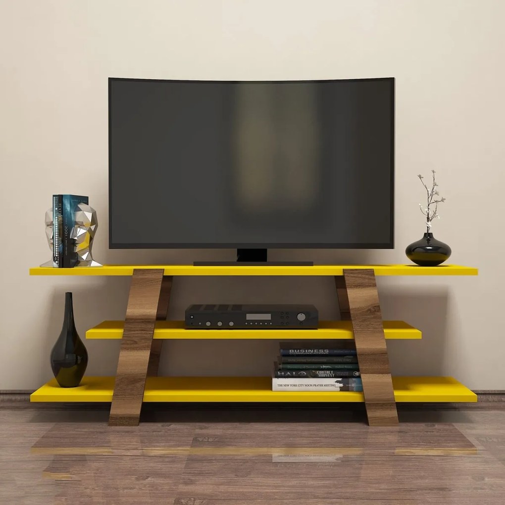 TV skrinka FLOWER 120 cm žltá/orech