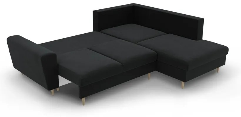 Čierna zamatová rozkladacia/s úložným priestorom rohová pohovka (pravý roh/do L) Kyoto – Cosmopolitan Design