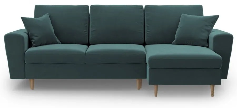 Zamatová rozkladacia/s úložným priestorom rohová pohovka v petrolejovej farbe Kyoto – Cosmopolitan Design