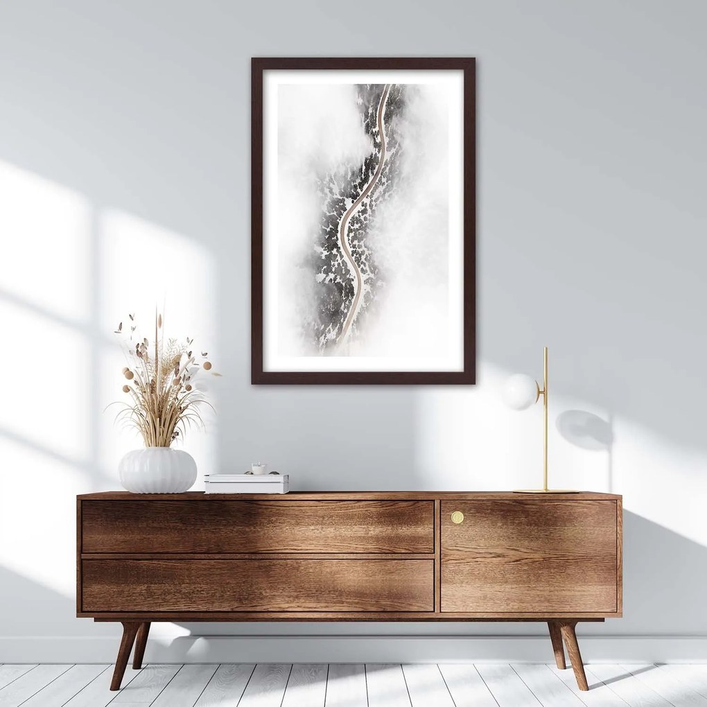 Gario Plagát Cesta v lese z vtáčej perspektívy Farba rámu: Bez rámu, Rozmery: 20 x 30 cm