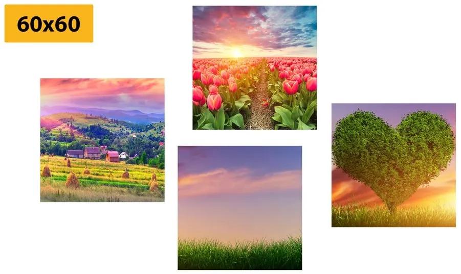 Set obrazov príroda v pastelových farbách - 4x 60x60