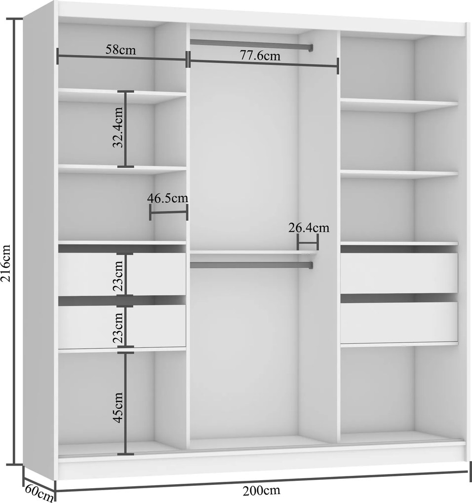 Posuvná skriňa 200 cm PREMIUM SO ZÁSUVKAMI so zrkadlom čierna kráľovský eben MT SZP5/1/B/HK/0/KLP