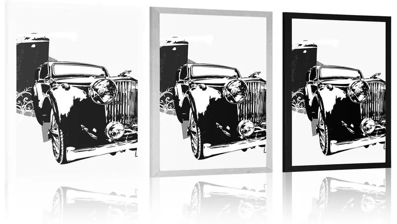 Plagát čiernobiele retro auto s abstrakciou - 60x90 white
