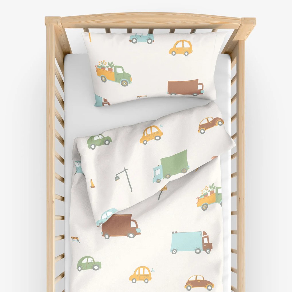 Goldea detské bavlnené obliečky do postieľky - svet autíčok 100 x 135 a 40 x 60 cm