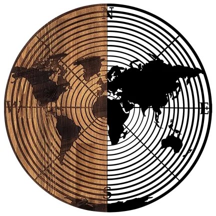 Nástenná dekorácia pr. 56 cm mapa drevo/kov
