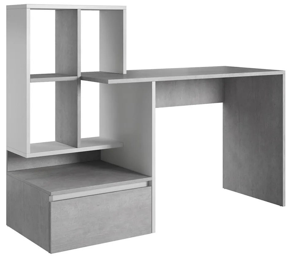 Písací stôl s policou MARLO, sivý betón/biela