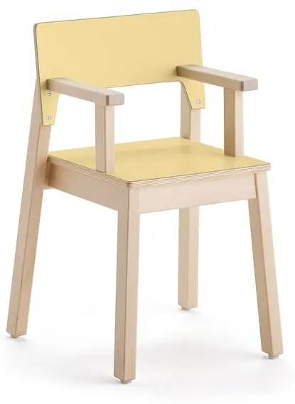 Detská stolička LOVE s opierkami rúk, V 380 mm, breza, laminát - žltá