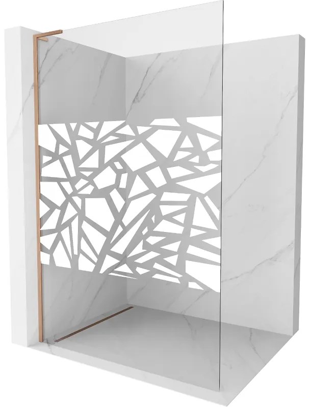 Mexen Kioto L, sprchová zástena Walk-In 90 x 200 cm, 8mm číre sklo biely vzor, medený matný profil, 800-090-103-65-85