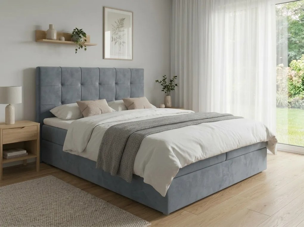 Čalúnená posteľ boxspring DIRELIS TRINITY 140x200 cm sivá Matrac: Matrac Bonell pružinový