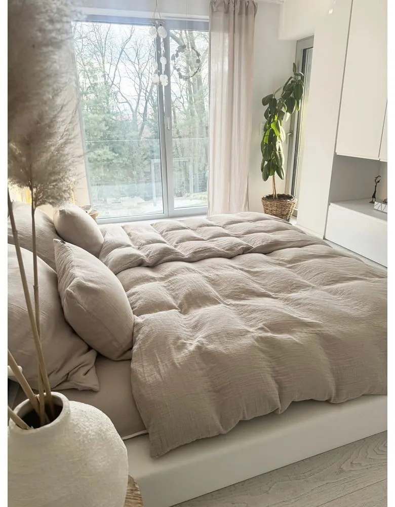 Béžové mušelínové obliečky na dvojlôžko 200x200 cm Plain Muslin – Butter Kings