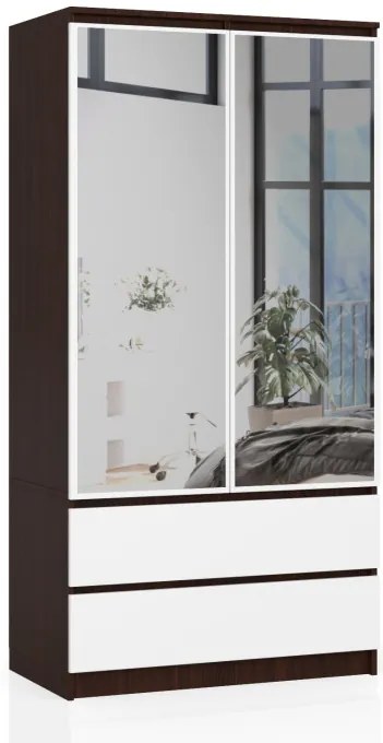 Skriňa S 90 cm 2D 2SZ 2 zrkadlá CLP wenge / biela