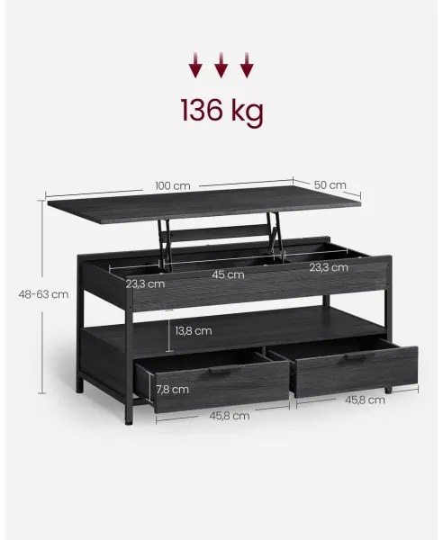 Konferenčný stolík so zdvíhacou doskou NYRO čierny
