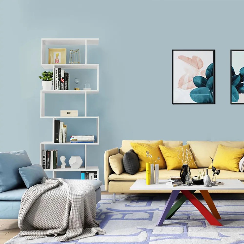 Vasagle Polica/regál na knihy PRESTON, 70x24x190,5cm, biela