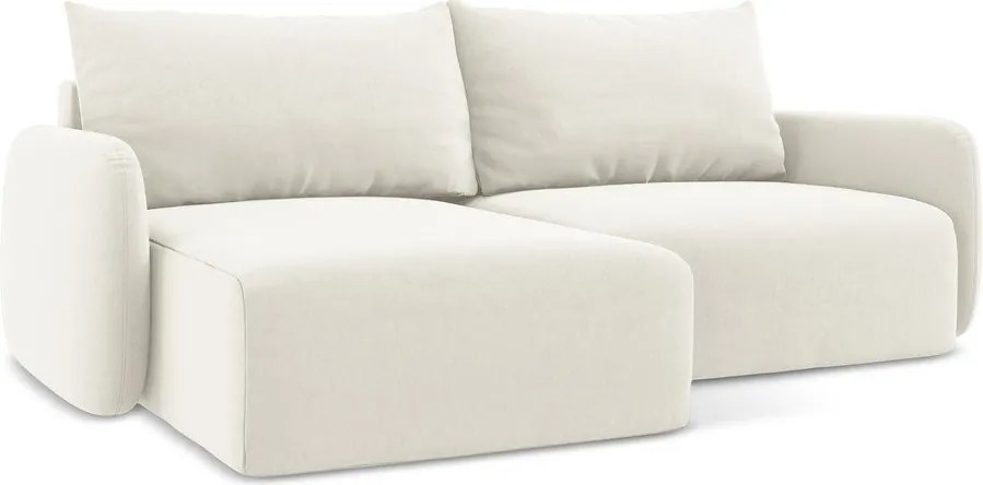 Krémovobiela zamatová rozkladacia/s úložným priestorom rohová pohovka (ľavý roh/s leňoškou) Kalena – Makamii