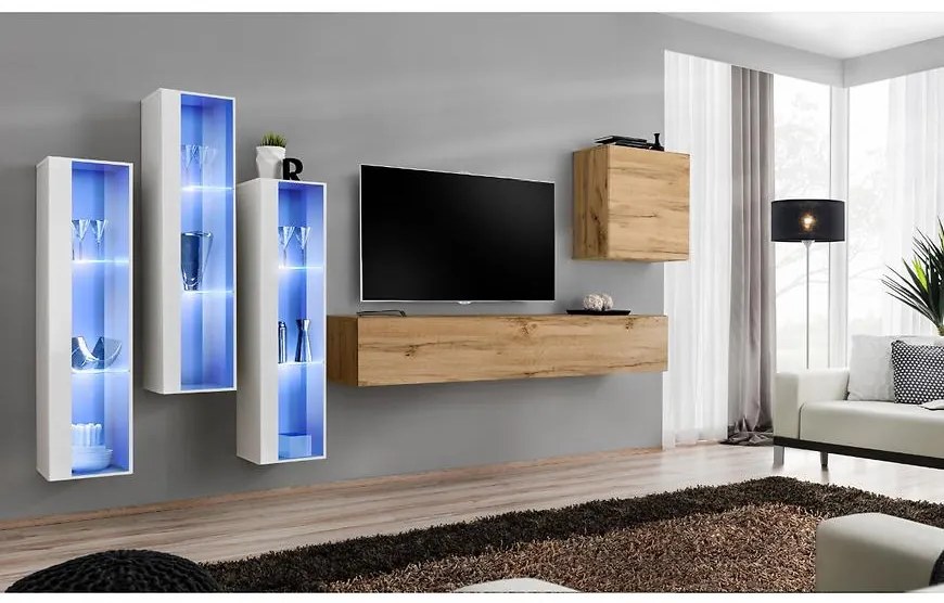 Obývacia stena Switch Sklo +LED XIII Biely/Wotan