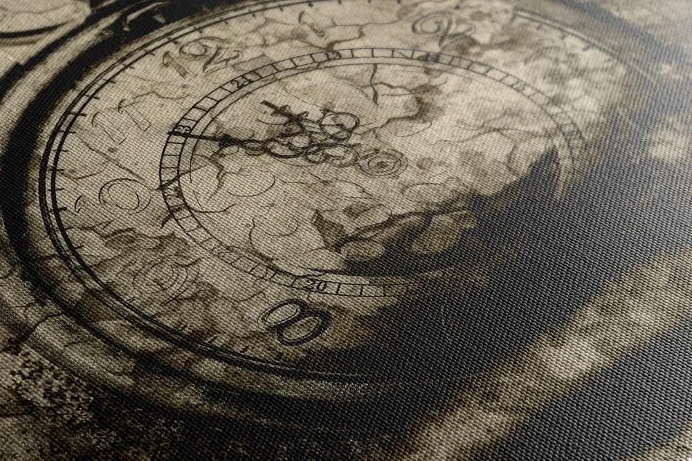 Obraz starožitné hodiny v sépiovom prevedení - 90x60