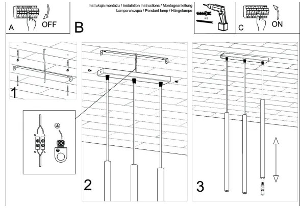 Sollux SL.1196 - Luster na lanku PASTELO 3xG9/8W/230V zlatá