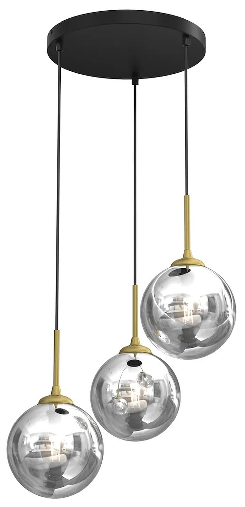 Závesné svietidlo Reflex, 3x grafitové sklenené tienidlo, b/g, o