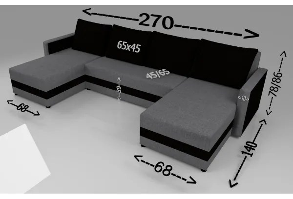 Čalúnená univerzálna rozkladacia sedacia súprava do tvaru U BRISTOL sivá/čierna