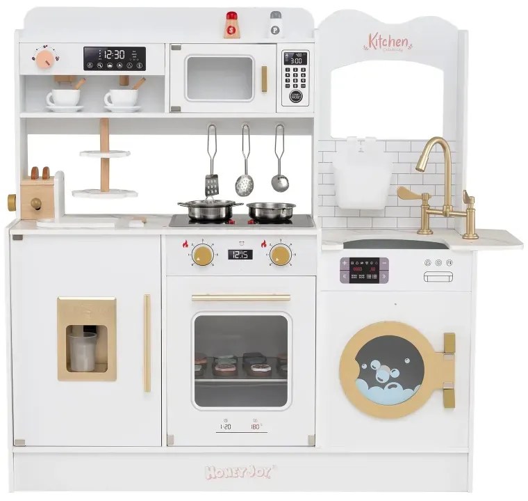 Detská kuchynka na hranie s varičom a svetlom a zvukom Drevená kuchynka na hranie na varenie pre deti od 3 rokov Biela