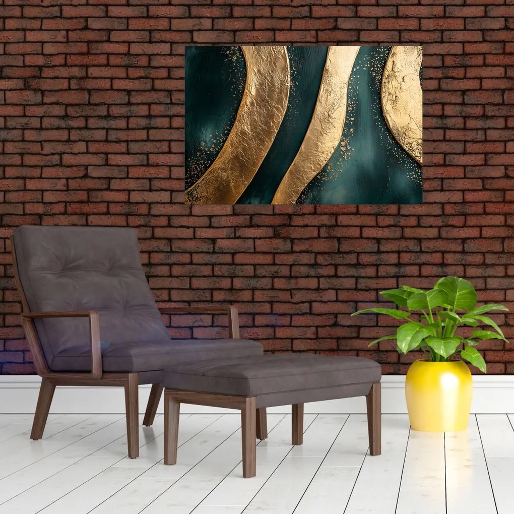 Obraz - Zelená abstrakcia so zlatom I. (90x60 cm)