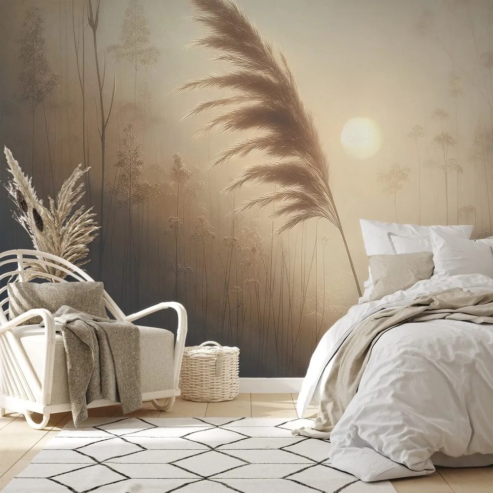 Tapeta pampová tráva v rannej hmle