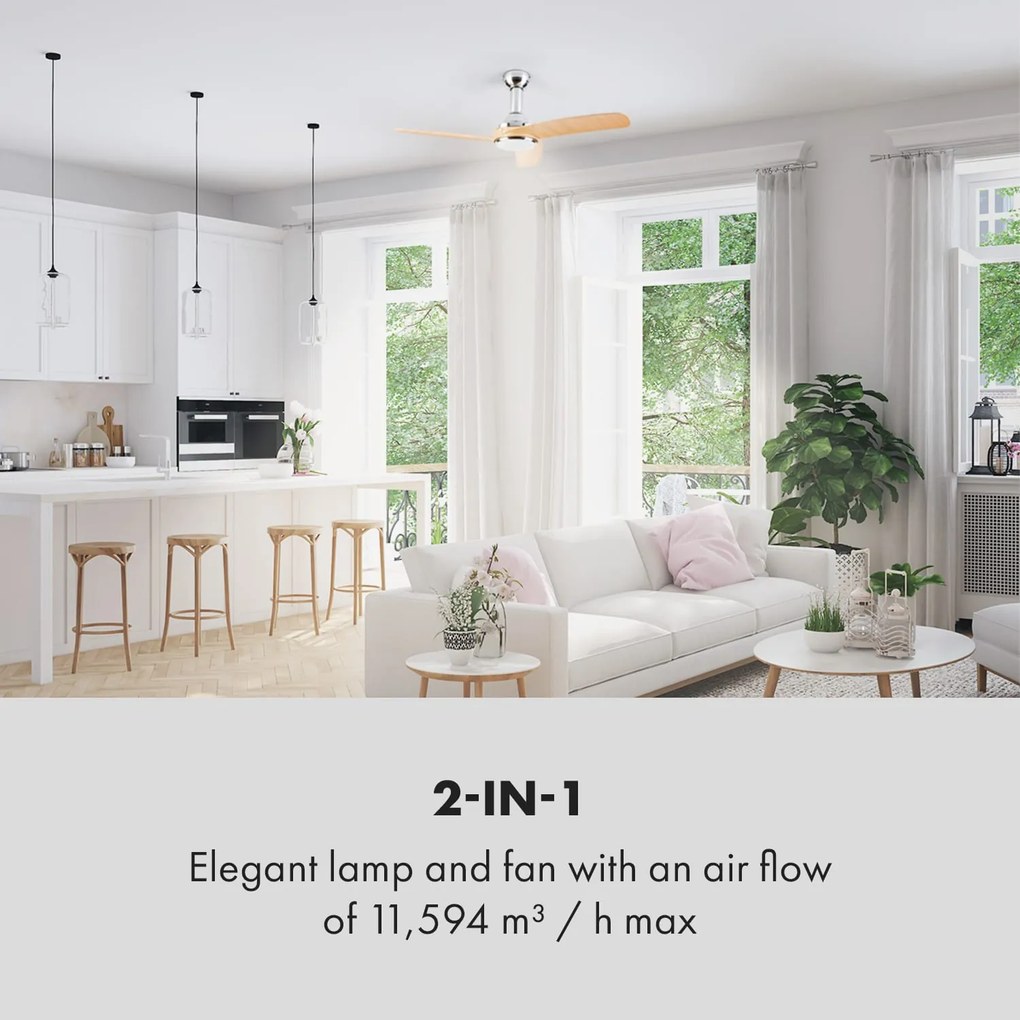 Klarstein Silent Service, stropný ventilátor, Ø: 128 cm, výkon: 25 W, drevený vzhľad