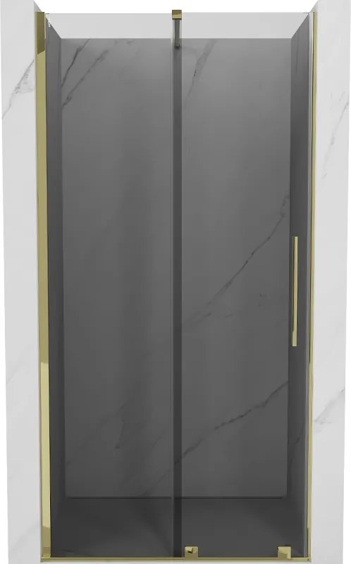 Mexen Velar, posuvné sprchové dvere do otvoru 120 cm, 8mm šedé sklo, zlatá lesklá, 871-120-000-41-50