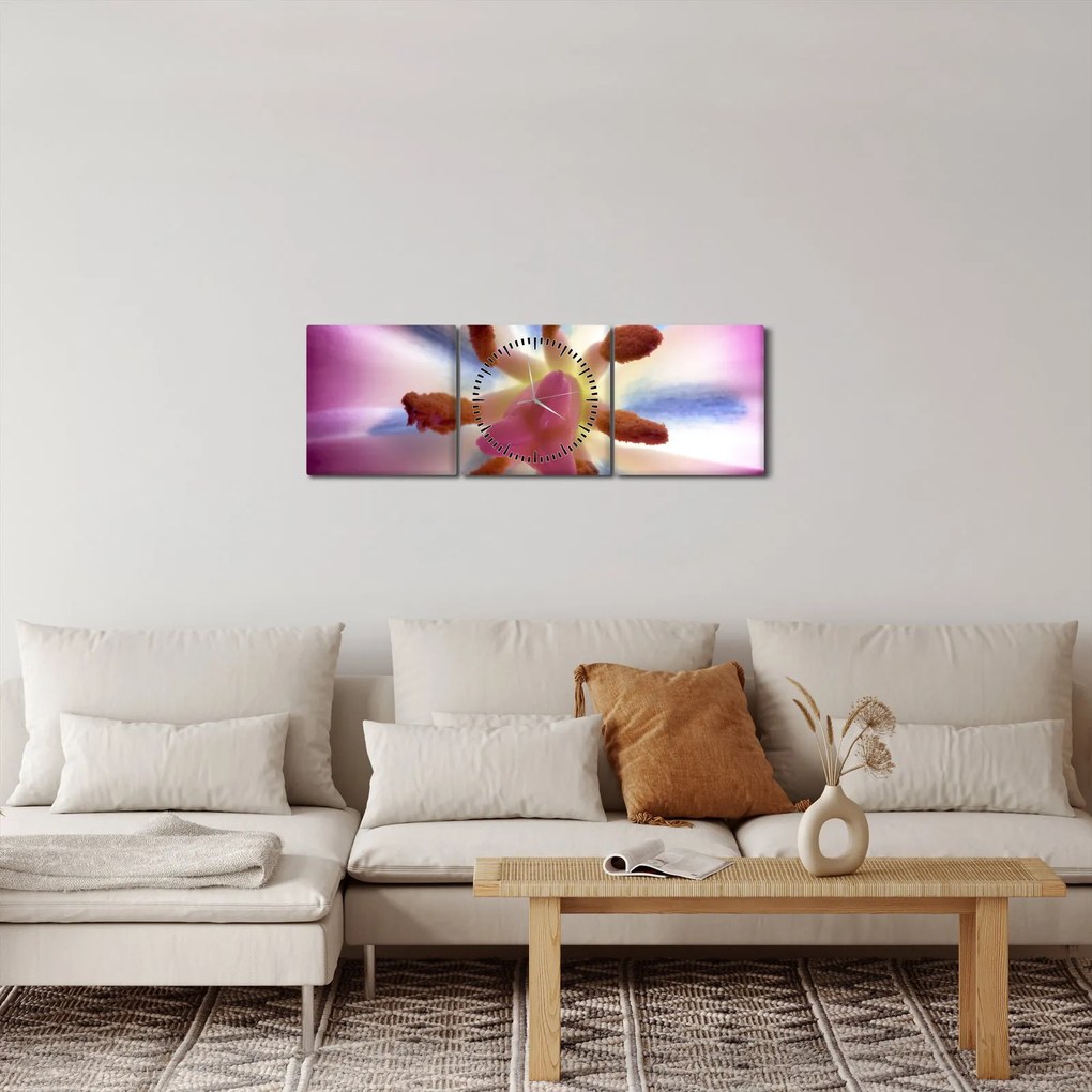Obraz - Kvet tulipánu v detailu (s hodinami) (90x30 cm)