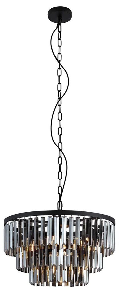 Moderný luster čierny s dymovým sklom, 9 svetiel - Amel