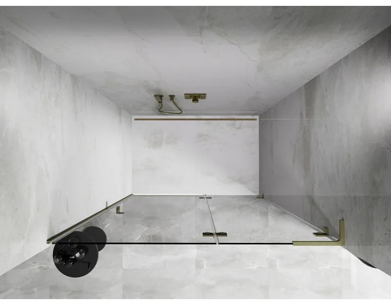 Mexen, Mexen Lunar L výklopné pravé sprchové dvere 135 cm, transparentné, brúsené zlaté - 834L-135-000-55-00-P