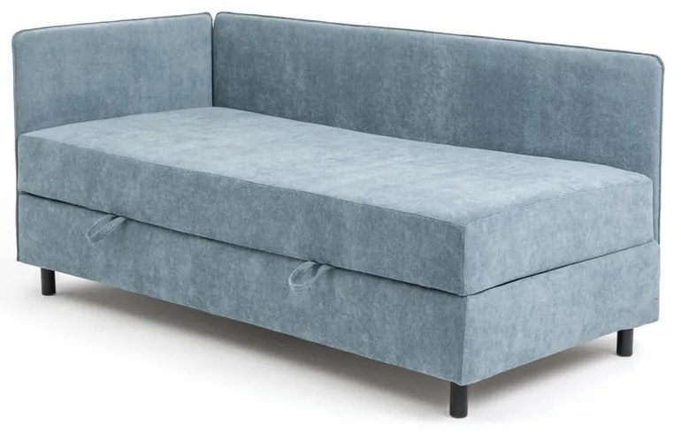 Modrá čalúnená jednolôžková posteľ s úložným priestorom s matracom 90x200 cm Avela – Bonami Selection