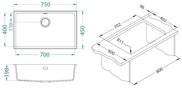ALVEUS 1150058 - Kuchynský drez OMNI 75x45 cm granit/biela