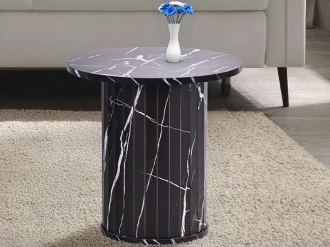 Okrúhly odkladací stolík Treviso, 40 cm, čierny mramor%