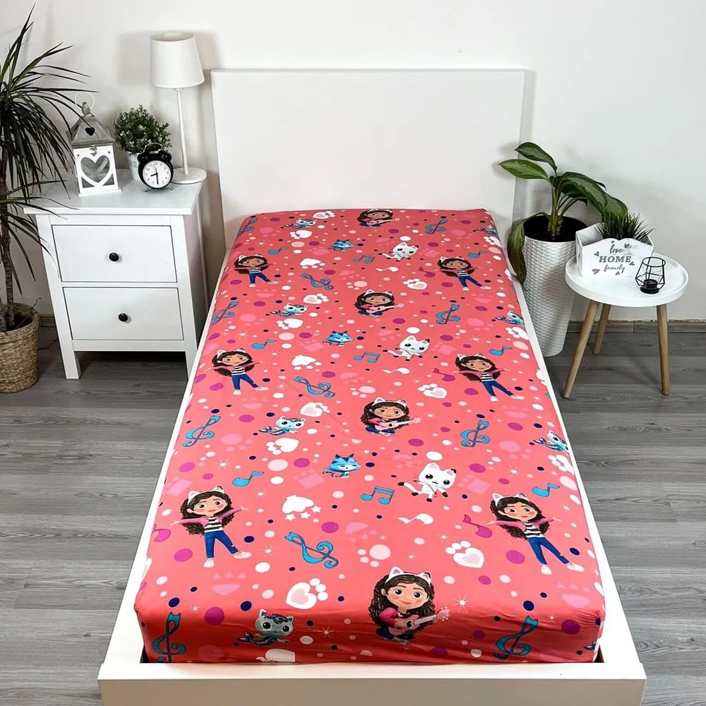 Napínacia bavlnená detská plachta na jednolôžko 90x200 cm Gabby's Dollhouse – Jerry Fabrics
