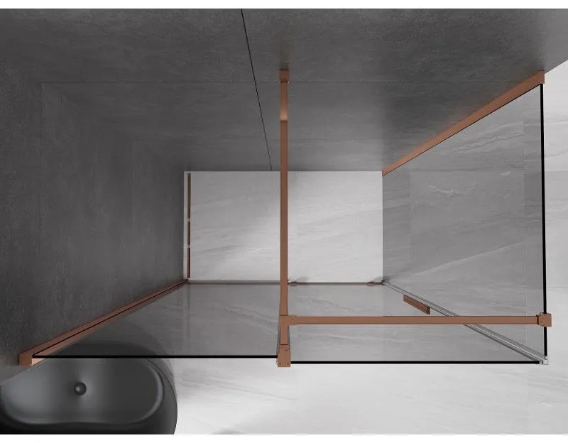 Mexen Velar, sprchový kút s posuvnými dverami 150 x 85 cm, 8mm šedé sklo, ružové zlato, 871-150-085-41-60