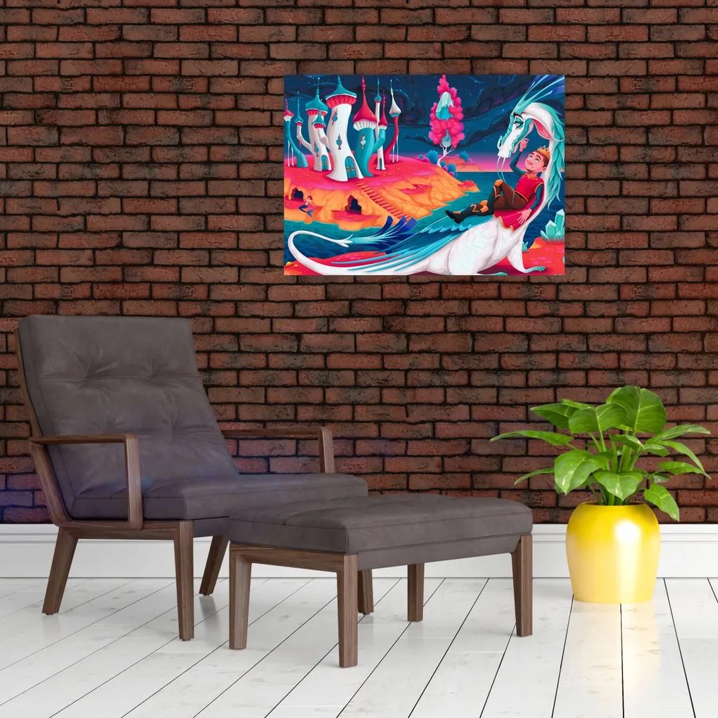 Sklenený obraz - Princ a dračia princezná (70x50 cm)