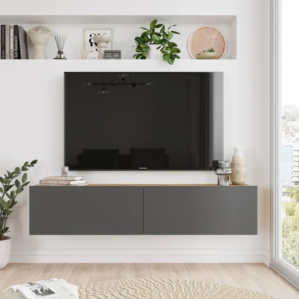 Závesný TV stolík Houseland Farfallo Atlantic pine/anthracite grey