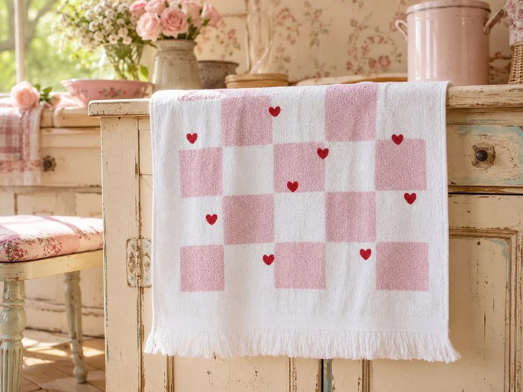 Kuchynský froté uterák s motívom srdiečok - 40*66 cm