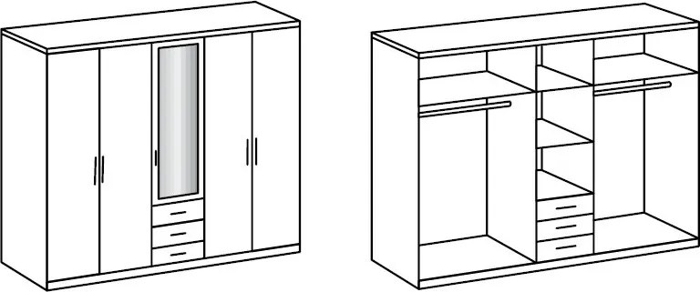 Šatníková skriňa Ben, 225 cm, biela