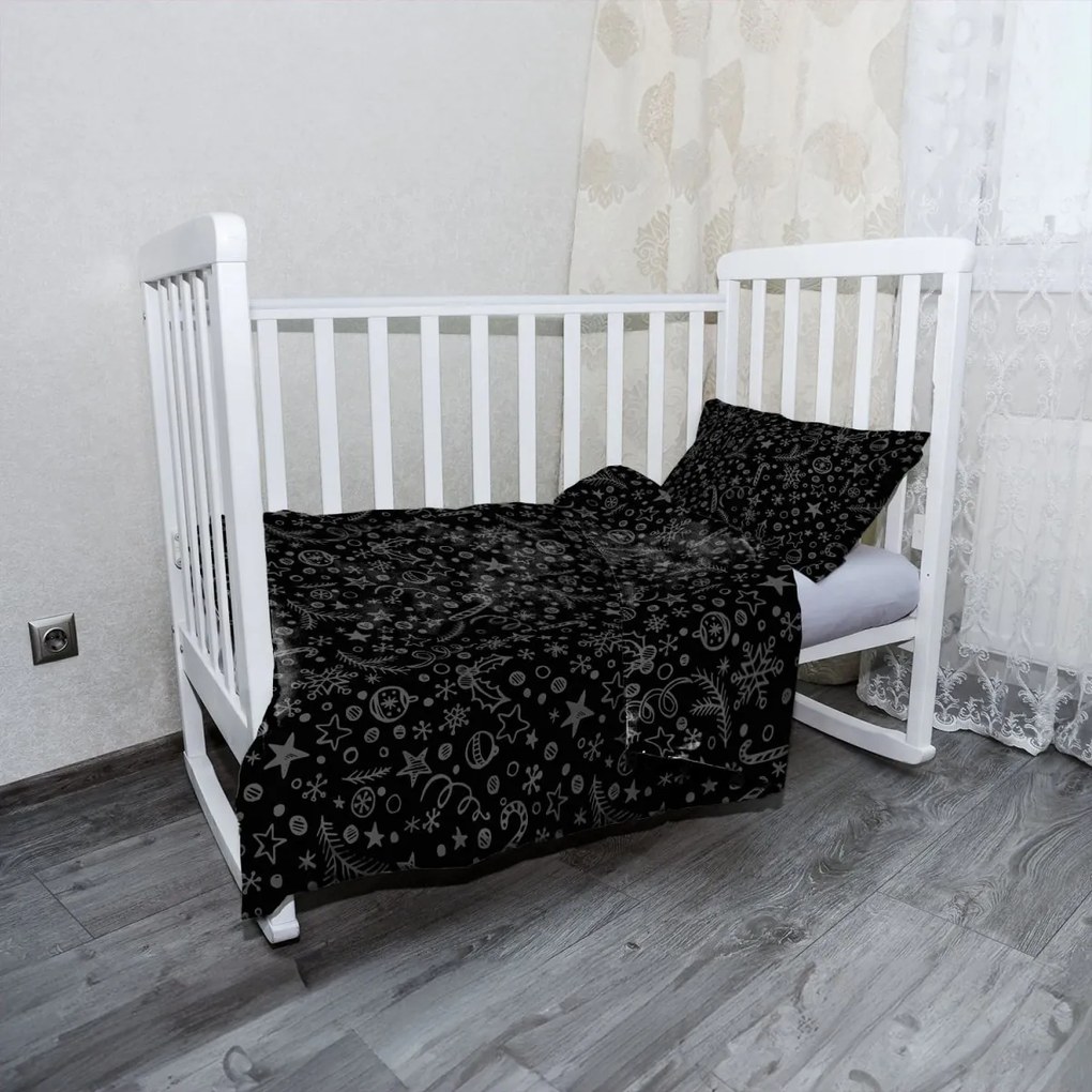 Sablio Mikroplyšové detské obliečky do postieľky Vianoce na čiernej - 100x135 / 40x60