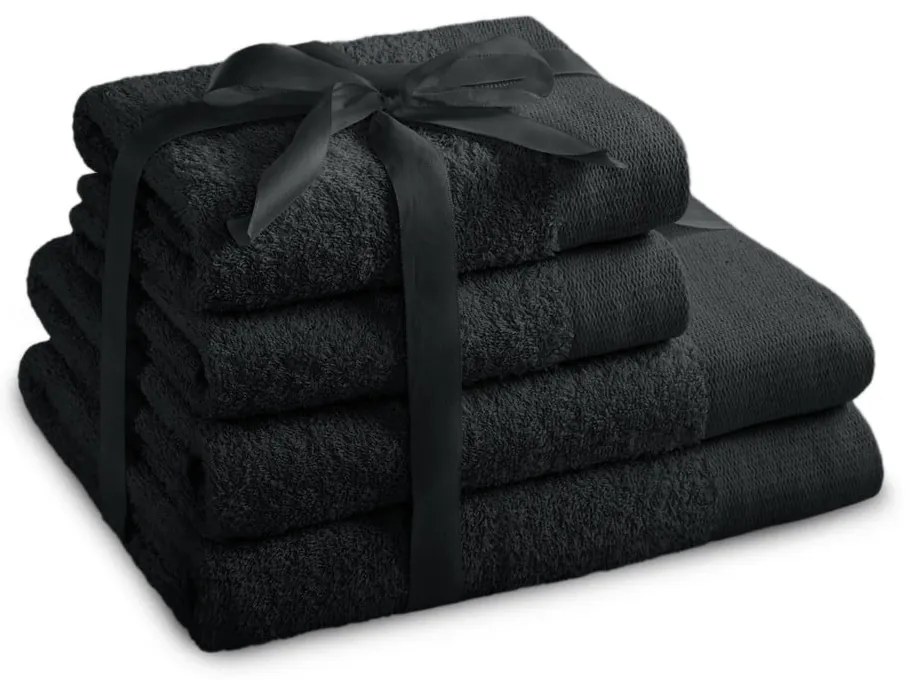 Čierne froté bavlnené uteráky a osušky v súprave 4 ks Amari – Restilo