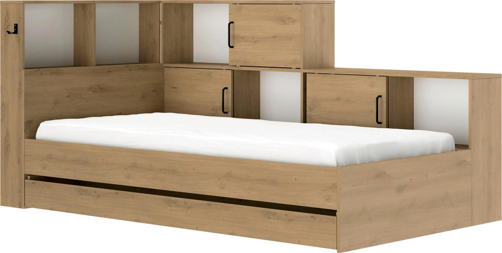 XXXLutz POSTEĽ S ÚLOŽNÝM PRIESTOROM, 90/200 cm biela, dub artisan MID.YOU - Detské izby - 002163000705