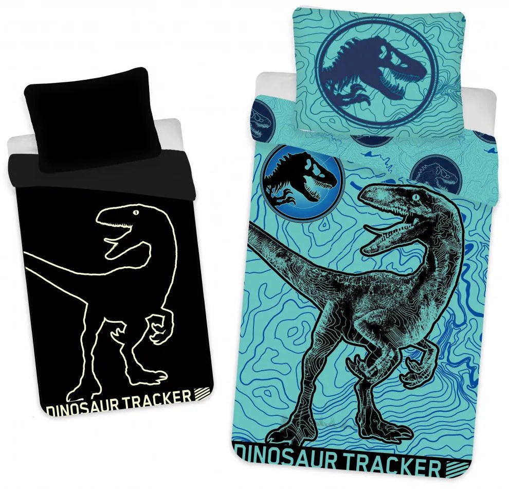 Svietiace bavlnené obliečky JURSKÝ SVET modré Rozmer obliečky: 70 x 90 cm | 140 x 200 cm