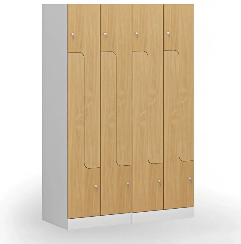 Kovová šatníková skrinka S1 Z, 4 oddiely, 1850 x 600 x 500 mm, demont, cylindrický zámok, laminované dvere, biela