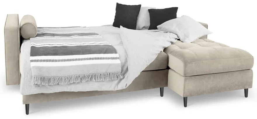 Béžová zamatová rozkladacia rohová pohovka Milo Casa Santo, pravý roh