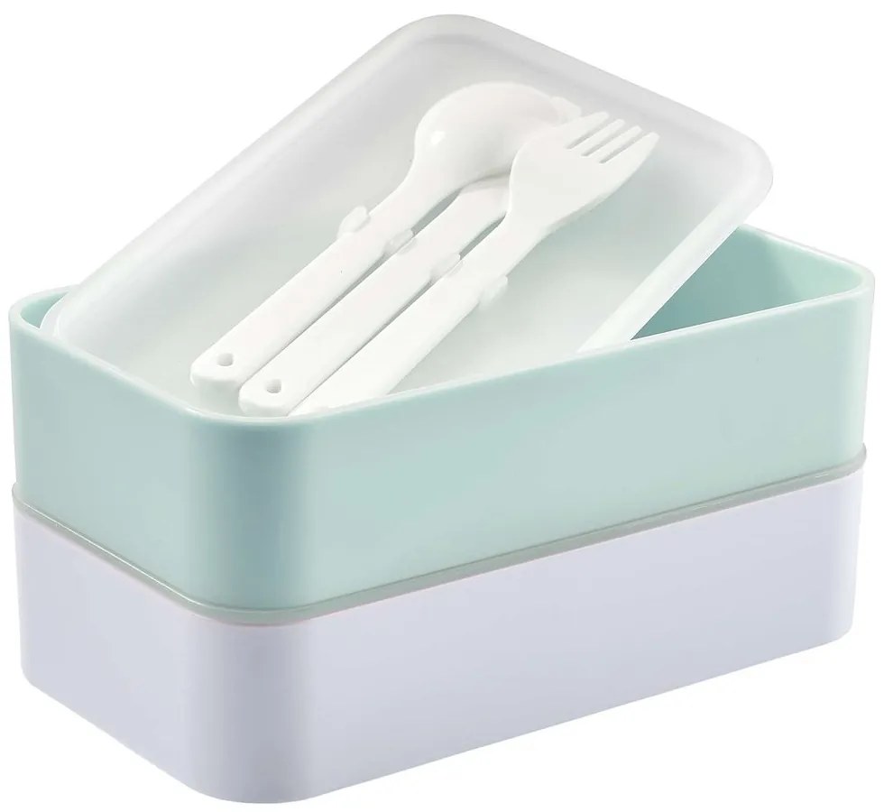 SNACK PACK Desiatový box vrátane príboru - sv. modrá/biela