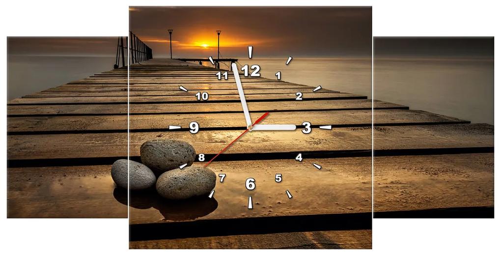 Gario Obraz s hodinami Nádherné ráno pri móle - 3 dielny Rozmery: 90 x 30 cm