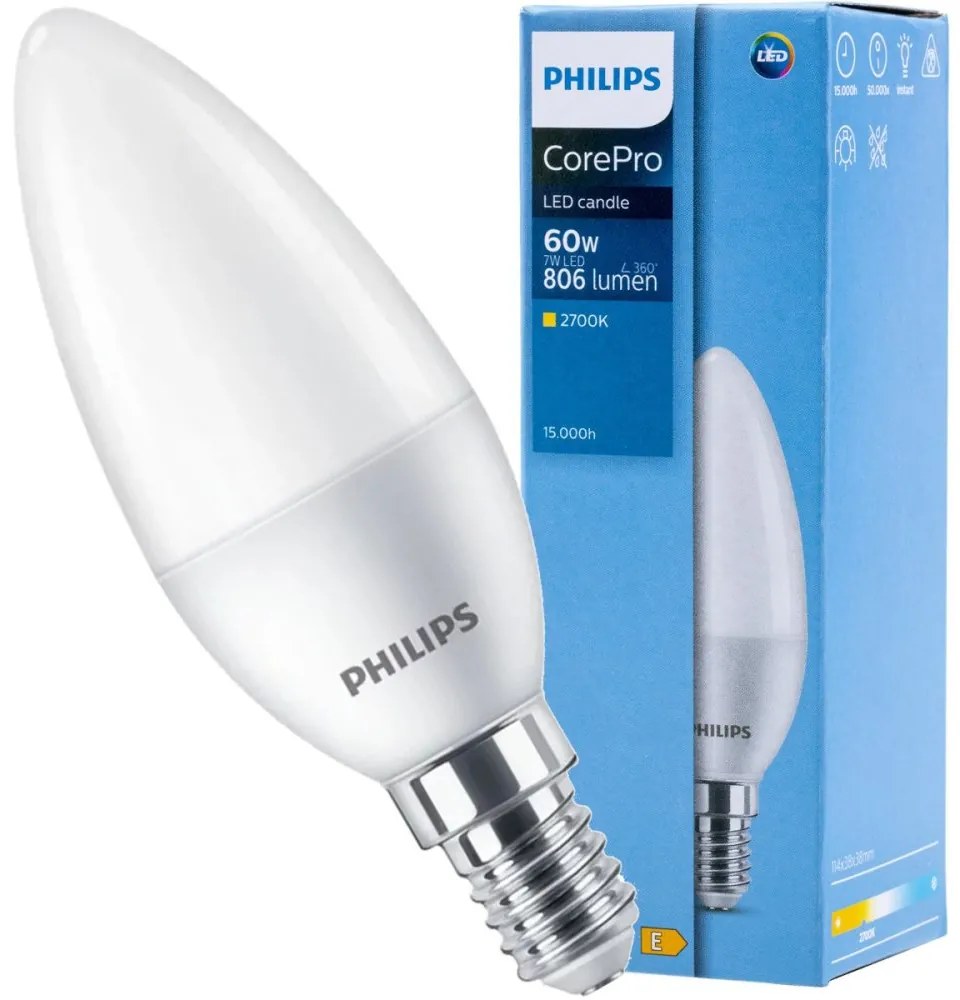 LED žiarovka E14 B38 7W = 60W 806lm 2700K Warm 180° PHILIPS